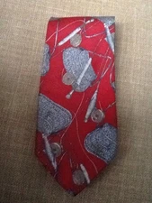Eddie Bauer blue white red fishing rod basket silk Necktie neck tie