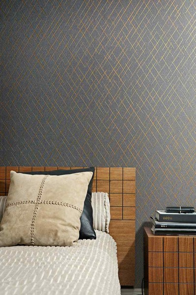 Vliestapete Grafisch Linien Struktur Anthrazit Gold Metallic 82408 (3,24€/1Qm)-image
