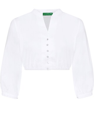 Country Line Dirndlbluse mit 3/4-Arm Trachtenmode Stehkragen V-Ausschnitt uni