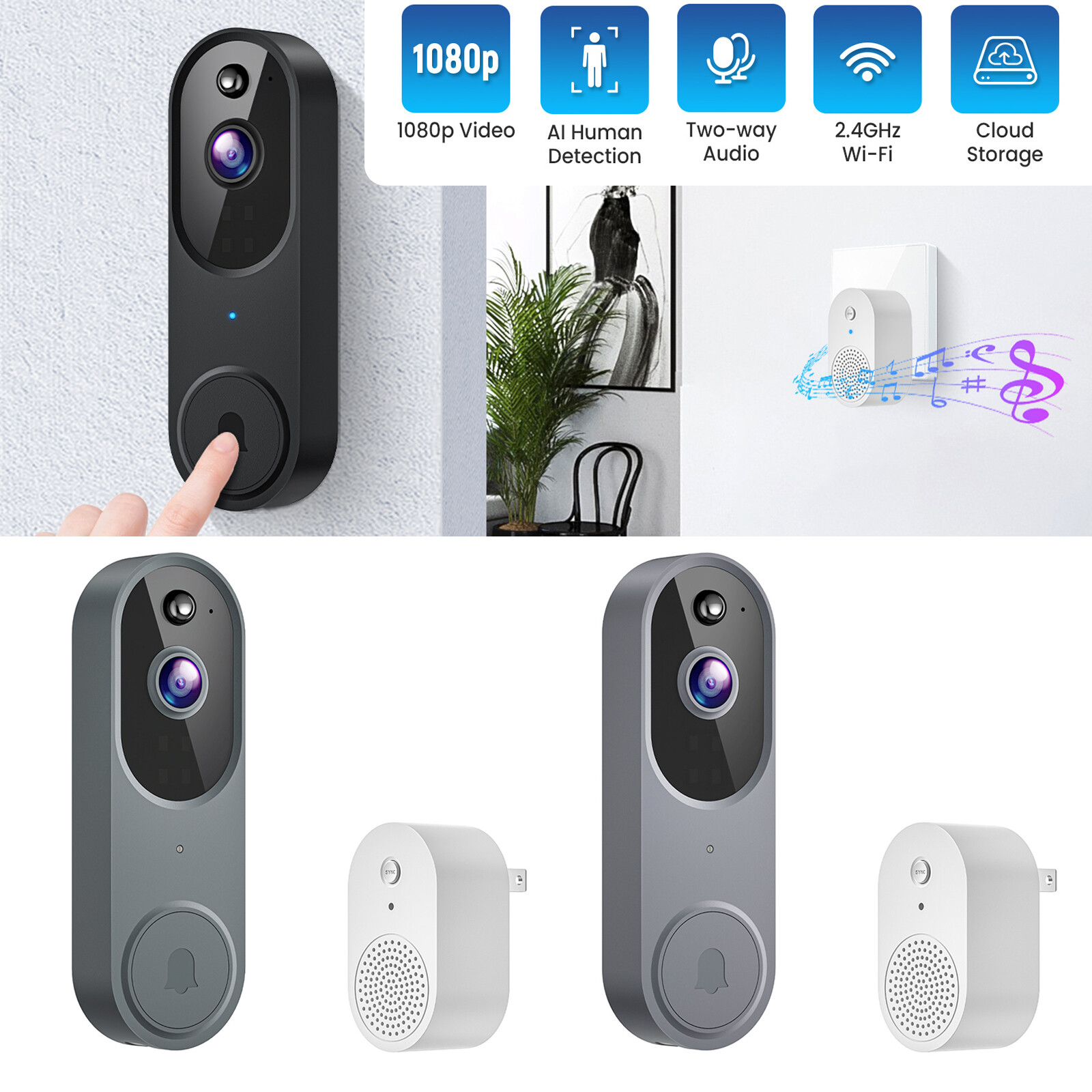 Wireless Doorbell Phone Video Door Bell Ring WiFi Smart Intercom Security Camera-image