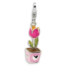 Potted Tulip Charm Pink Enameled .925 Sterling Silver Click On Amore La Vita