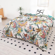 100 Cotton Muslin Boho Floral Blanket, Super Soft Decorative Throw for Couch...