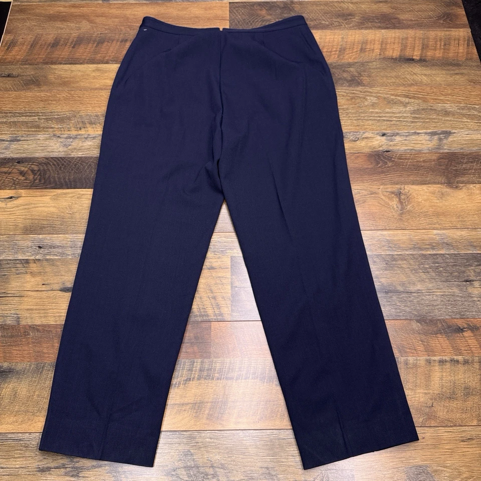 Lauren Ralph Lauren Dress Pants Womens 14 Navy Blue Gold Button Wool Stretch  - Image 3 of 4
