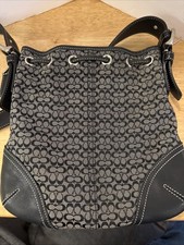 COACH BEAN Drawstring Y2K Brown/Grey Canvas Signature C Leather 6387  Crossbody