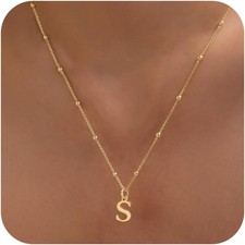 Initial Necklaces for Women Dainty Gold Letter Pendant Necklace 14k