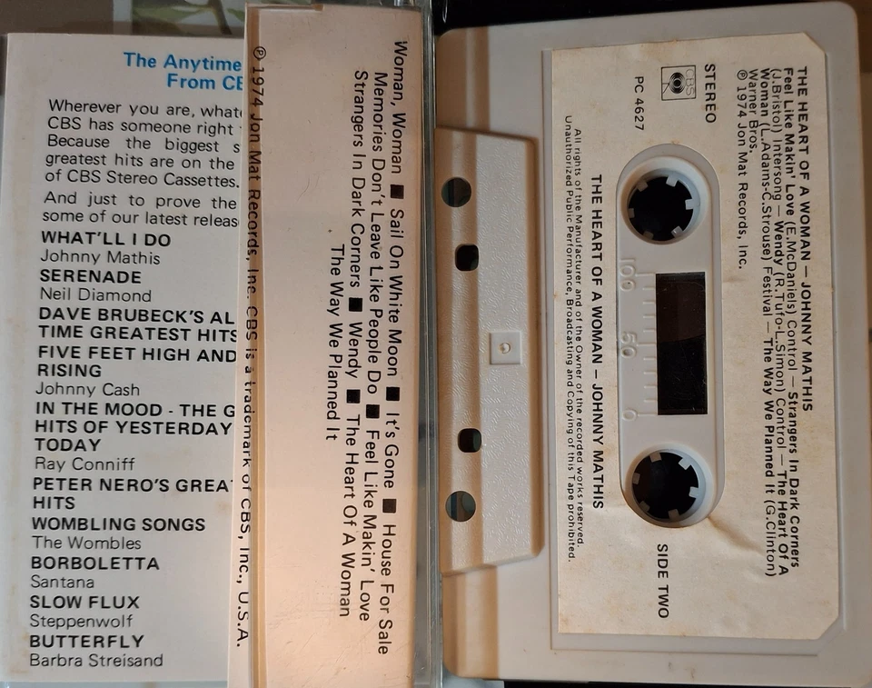 Johnny Mathis - The Heart Of A Woman Paper Labels 1974 Aust 10 Track Cassette EX - Image 2 of 2
