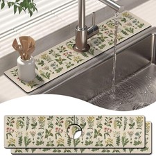 2 Pack 2 Pack Kitchen Sink Splash Guard Faucet Mat 24" X 5.5" Floral Absorbe