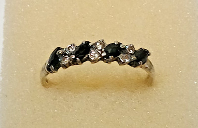 Vintage Halb Eternity Ring, 925 S Silber, dunkelblauer Saphir & CZ, UK Größe O
