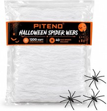 1200 Sqft Spider Webs Halloween Decorations 40 Fake Spiders White Cobweb