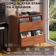 4-Drawer Vinyl Record Player Stand Semi-Enclosed Storage Media Console Table US