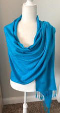 27X70 PASHMINA Cashmere Wool SILK Dk Aqua Blue Shawl SCARF Jacquard Fringed WRAP