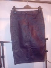 NEXT Purple jeans wax look knee length skirt size 8 very stretchy