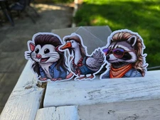 Funny Animal Hillbilly / Redneck Stickers | Mullet Possum, Goose, Raccoon | Vin