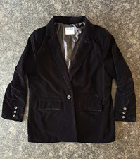 Old Navy Women s Black Velvet Blazer Lined Single Breasted One-Button L