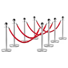 EcoExoplorer 8 PCS Stainless Steel Stanchion Post Queue 5 FT Velvet Carpet Ro...