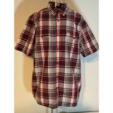 Carhartt Mens Plaid Short Sleeve Button Down Shirt Burgundy White 103553 639 L