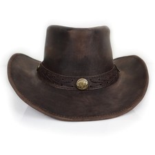 Cowboy Hat Vintage Style Brown Genuine Leather Western Hat for Men and Women