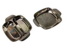 Vintage Mid Century Set Of 2 Stackable Stainless Steel Serving Tray Dishes Japan