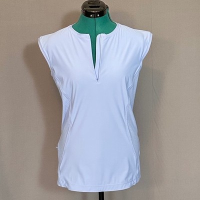 Athleta Womens Pacifica II Tank Blue Sleeveless Quarter Zip Mesh Panel Top Med