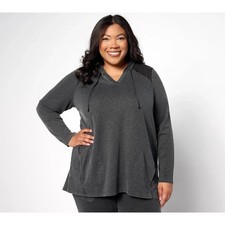 LOGO Life by Lori Goldstein French Terry Pullover Hoodie Pintuck Black M A630233