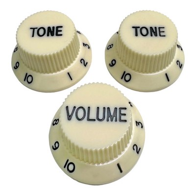 AxLabs Strat-Style Knob Kit (2T/1V), Parchment w/ Black Font
