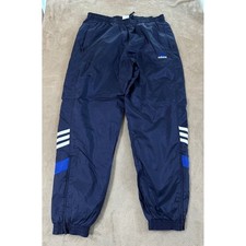 Vintage Adidas Windbreaker Lined Joggers Men L Navy BLue Iconic three-stripe