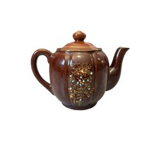 Vtg Moriage Brownware Pumpkin TeapotJapan