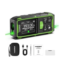 Huepar Dual Laser Measuring Tool, 393Ft Green-Beam Bilateral Digital Laser Di...