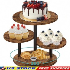 4 Tier Round Cupcake Tower Stand Holds 50 Cupcakes, 360 Rotating Wood Tiered