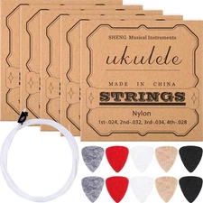 CHENGU 5 Sets Nylon Ukulele Strings with 10 5 String, 10 Felt Picks 