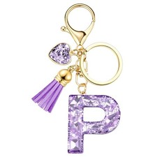 Initial Keychain Letter Bag Charms for Women, With Artificial P - Purple