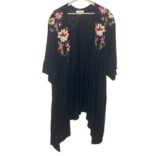 Umgee USA Black Embroidered Floral Kimono Cardigan Duster Women's XL 1XL