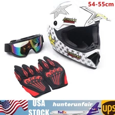 Helmet w/Goggles+Gloves For Motorcycle Adult Motocross MX ATV Dirt Bike Off-Road