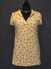 JUICY COUTURE Yellow Pink Floral Butterfly Print Hooded Shift Dress SZ Petite