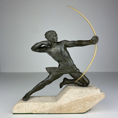 Max Le Verrier French Art Deco Bogenschütze Jäger Hunter Figur Skulptur signiert