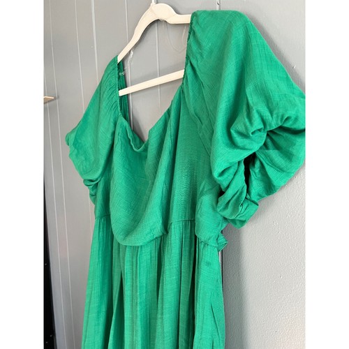 Mini abito verde occhiello 3XL manica a sbuffo orlo balza stile boho estivo skater - Foto 3 di 14