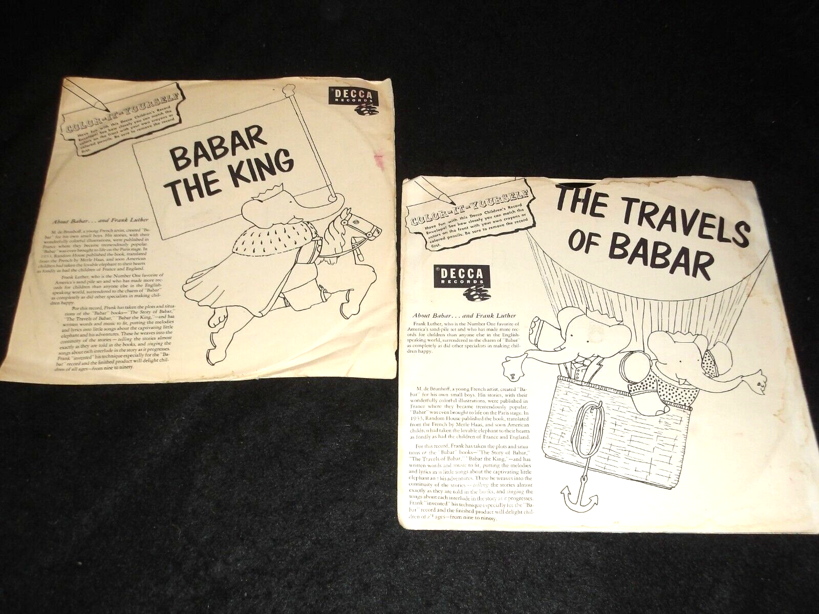 BABAR THE KING Travels Of Babar 78 rpm 10 inch Records FRANK LUTHER ...