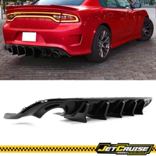 Fits 15-23 Dodge Charger V2 Gloss Black Rear Bumper Lip Diffuser w/ Shark Fins