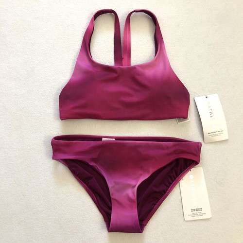NWT Athleta Surf Blur Fuchsia Malibu Bikini Top Clean Medium Printed Bottom XS