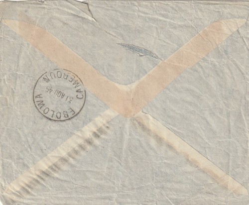 CAMEROUN to USA WW2 1945 CENSORED AIRMAIL from SANGMELIMA FREE FRENCH CROSS - Picture 2 of 2