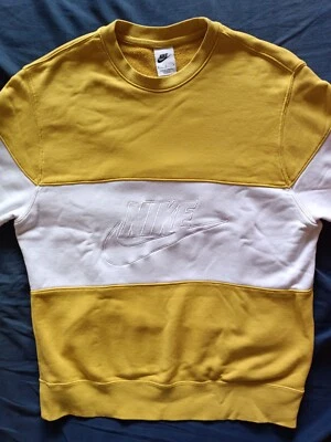 NIKE Sweatshirt Crewneck Color Block Vivid Sulfur White Taille M - Photo 1/4