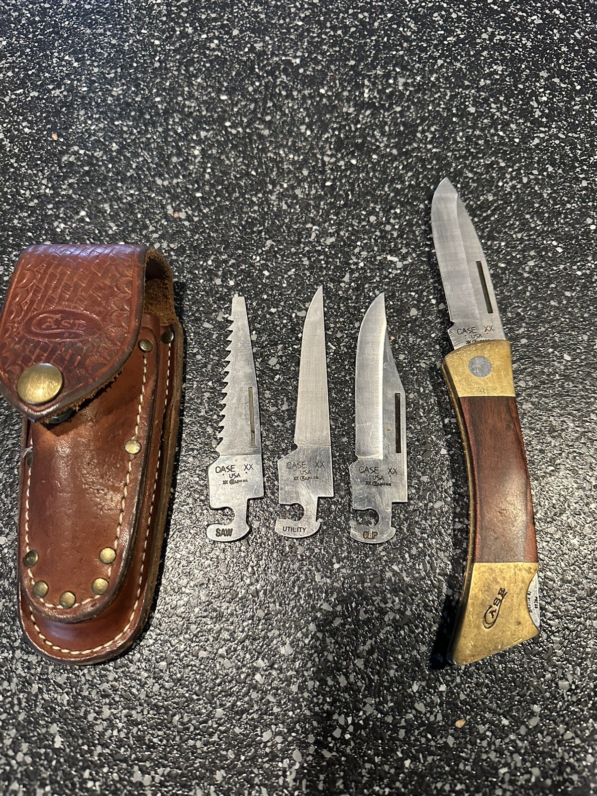 CASE XX USA SS XX Changer FOLDING Knife & Scabbard 4 Blades. 9799