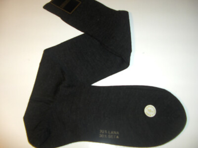 AMBROSIANA CALZA UOMO LUNGA GAMBALETTO LANA SETA N° 10 1/2 NERO