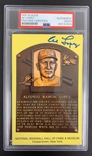 Al Lopez Signed Gold HOF Plaque Postcard Yellow Brooklyn Robin Autograph PSA/DNA