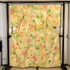 K76181-3 Japanese Kimono Silk Komon Yellow