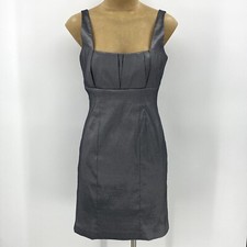 Calvin Klein 10 Dress Shiny Metallic Silver Sheath Sleeveless Fitted Knee Length