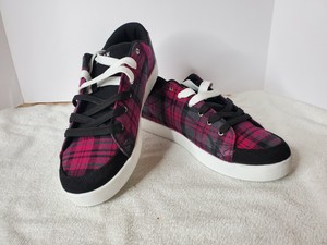 red and black plaid tennis shoes