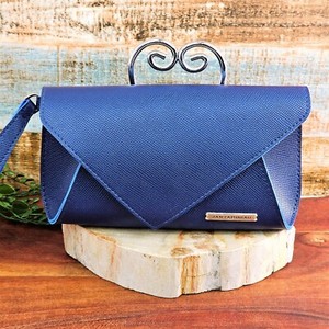 VTG Jantaminiau Wristlet KLM Blue Origami Clutch Magnetic Snap Dutch Designer