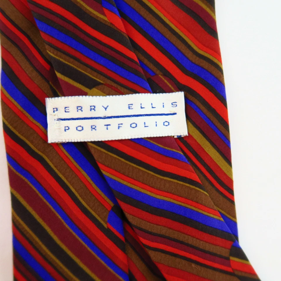 Винтажный Perry Ellis портфолио 100% шелк абстрактный цветной в полоску галстук - Изображение 3 из 4