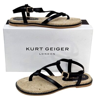 Kurt Geiger Ovee Damen-Sandalen schwarz Riemchen Leder-Obermaterial flach Sommer UVP 89 £